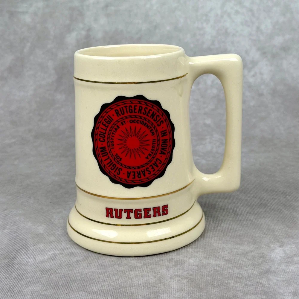 Vintage Rutgers University Ceramic Beer Stein Gold Trim USA Made College Mug
